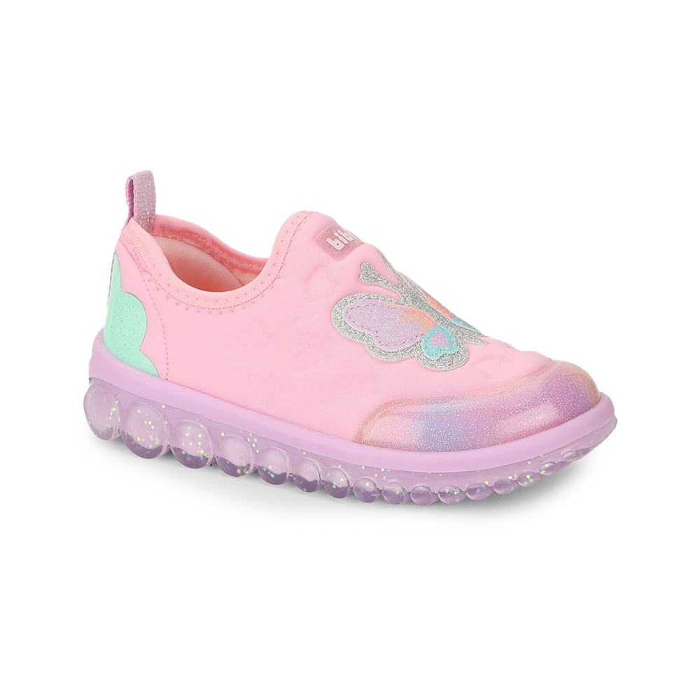 Tênis infantil Bibi Roller 2.0 rosa vista lateral para ajuste